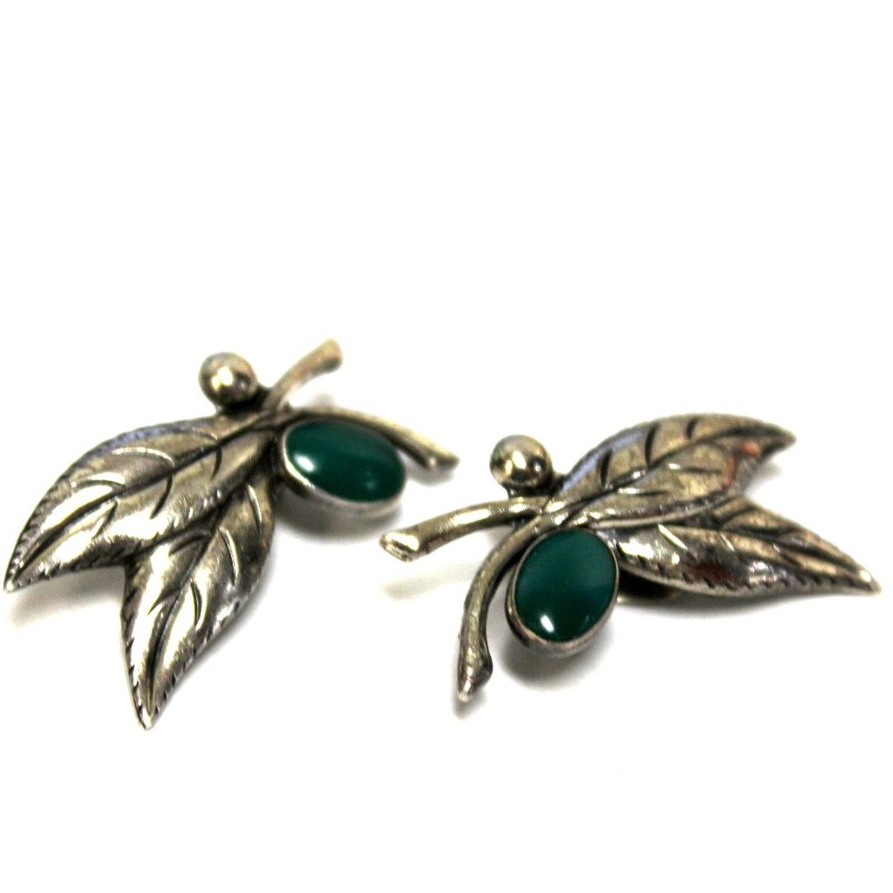 Clip on malachite sterling silver earrings